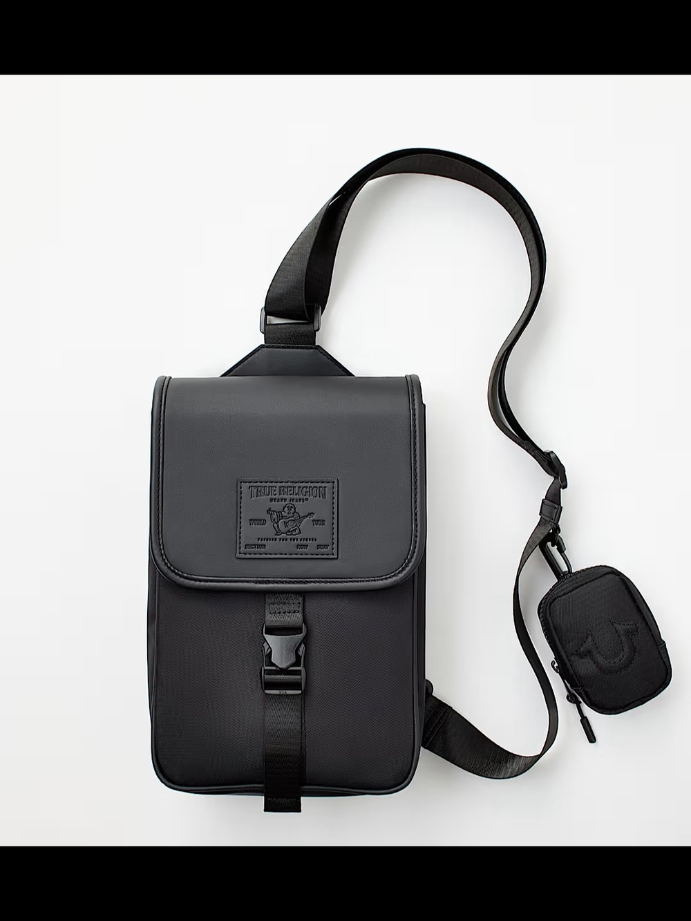 True Religion Black Crossbody Sling Bag with Detachable Pouch